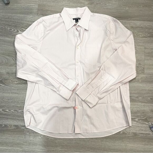 Club Monaco Light Pink Dress Shirt light Orange Vertical Striped Long Sleeve - Picture 1 of 3